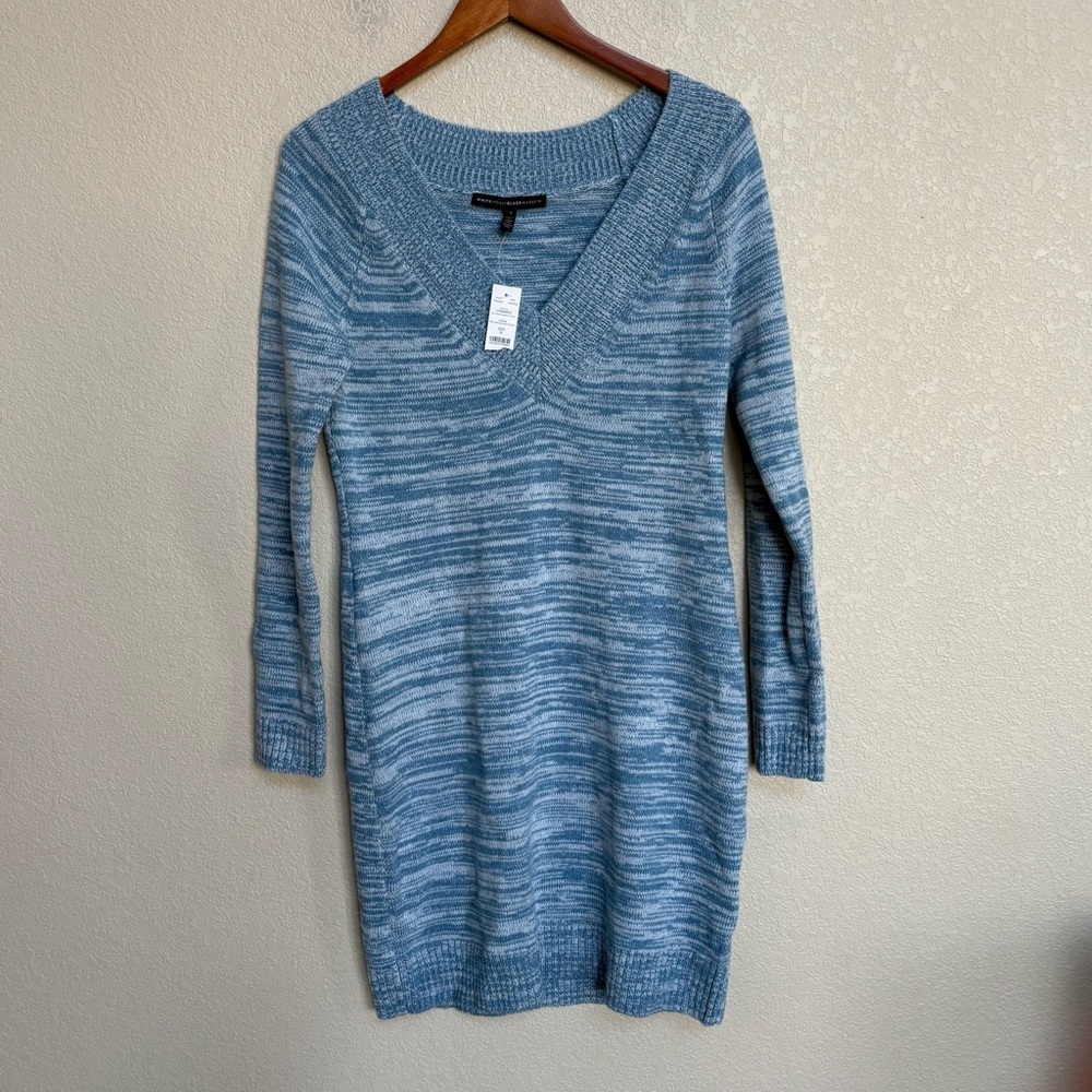 NWT White‎ House Black Market WHBM Blue Heather V-Neck Sweater Dress Small
